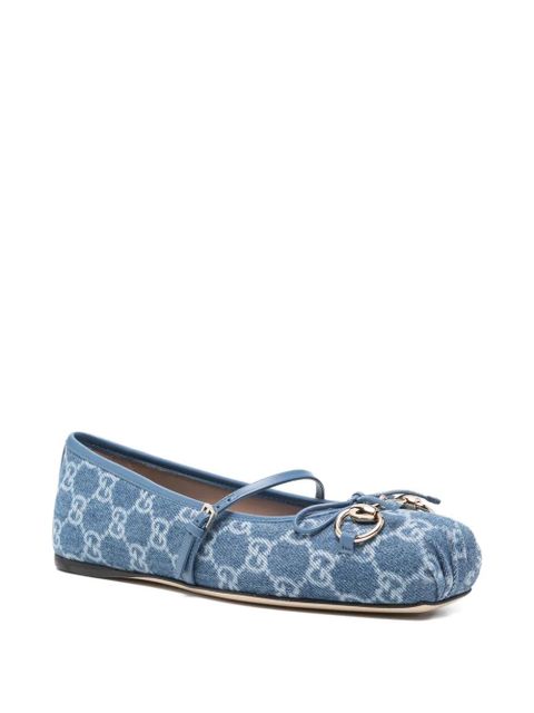 Gucci signature Horsebit detail GG monogram ballet flats - Blue - zdjęcie produktu nr 2