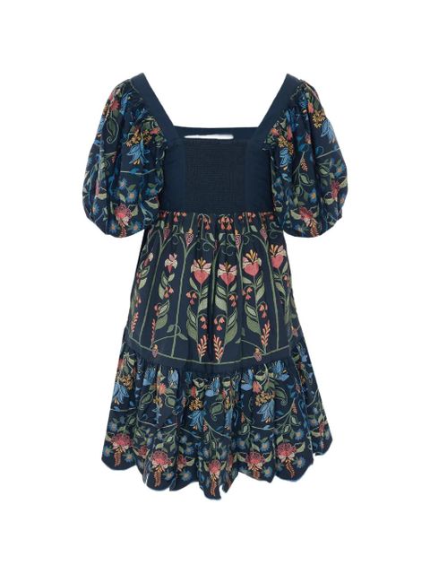 FARM Rio floral-embroidered puff-sleeve mini dress - Blue - zdjęcie produktu nr 2