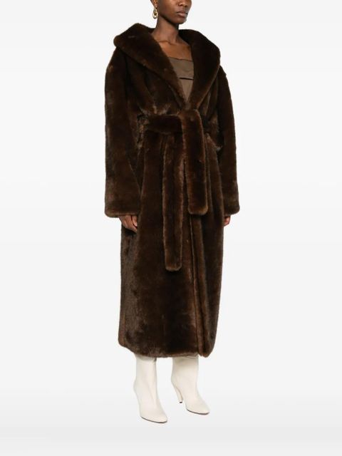 Nanushka shawl-collar belted coat - Brown