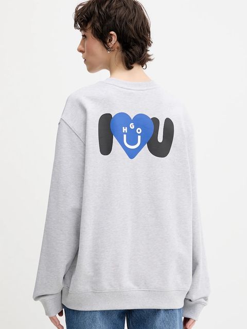 Hugo Blue bluza bawełniana damska kolor szary z nadrukiem 50545052 - zdjęcie produktu nr 2