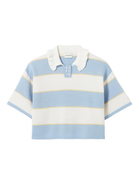 Claudie Pierlot striped ruffled-detail T-shirt - Blue - zdjęcie produktu nr 1