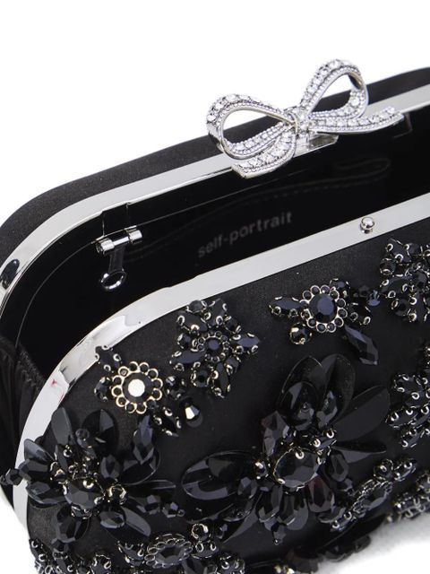 Self-Portrait floral crystal clutch bag - Black