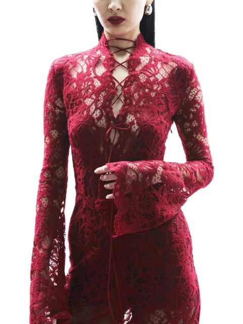 MANURÍ Sally lace-up midi dress - Red