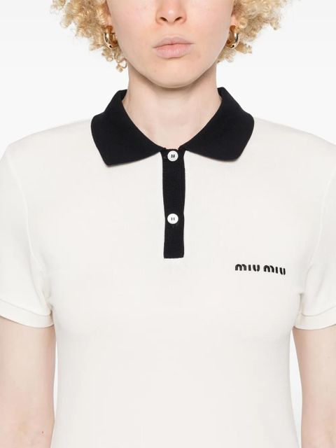 Miu Miu logo-embroidered mini dress - White