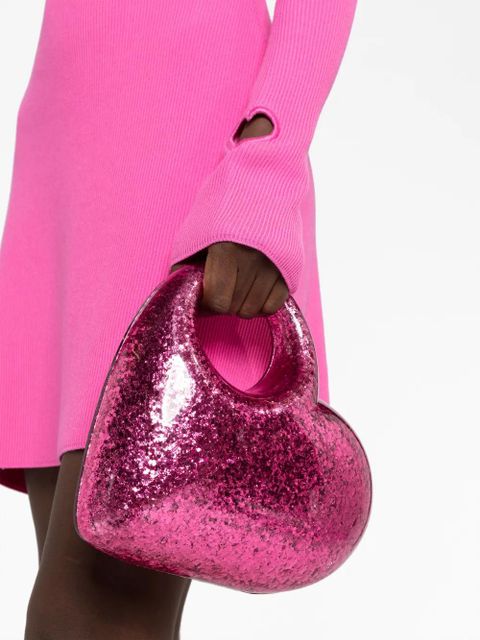 Aquazzura Heart glitter-embellished clutch bag - Pink