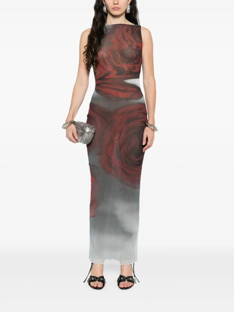 Jean Paul Gaultier rose-print midi dress - Grey