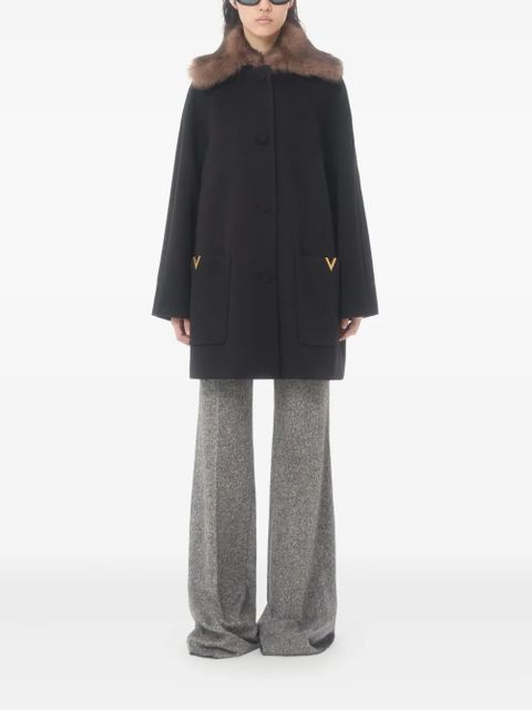 Valentino Garavani shearling-collar buttoned coat - Black