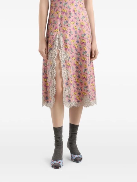 Dolce & Gabbana lace-detail floral-print midi dress - Pink