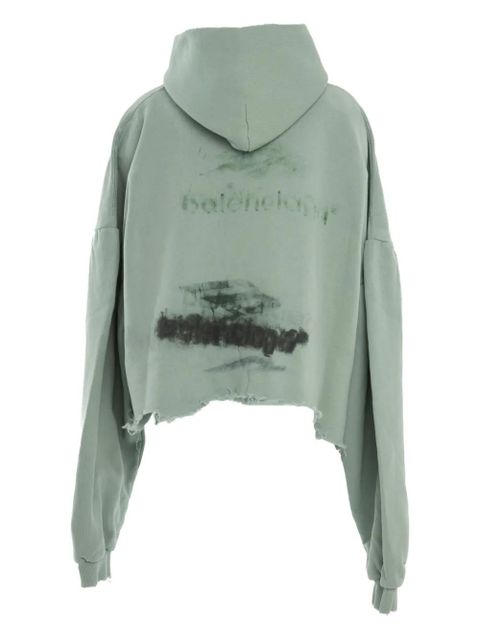 Balenciaga frayed-hem cotton hoodie - Green