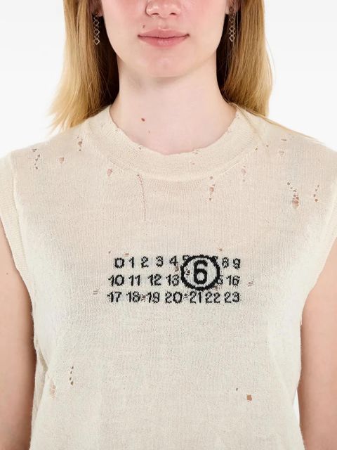 MM6 Maison Margiela Numeric-logo distressed knitted vest - Neutrals