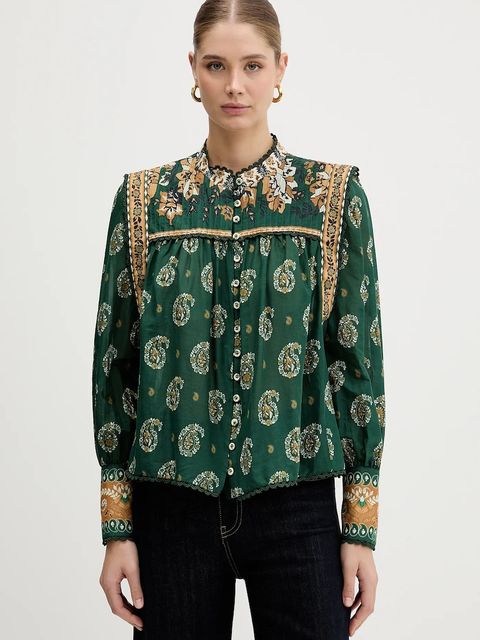 Farm Rio koszula bawełniana damska kolor zielony relaxed ze stójką 351137 - zdjęcie produktu nr 1