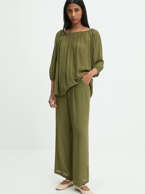 Answear.LAB spodnie damskie kolor zielony szerokie high waist