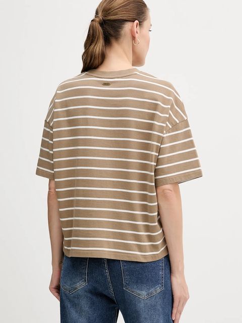 Barbour t-shirt bawełniany FAYE damski kolor beżowy LML0900