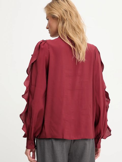 Answear.LAB koszula damska kolor bordowy regular z wiązanym dekoltem