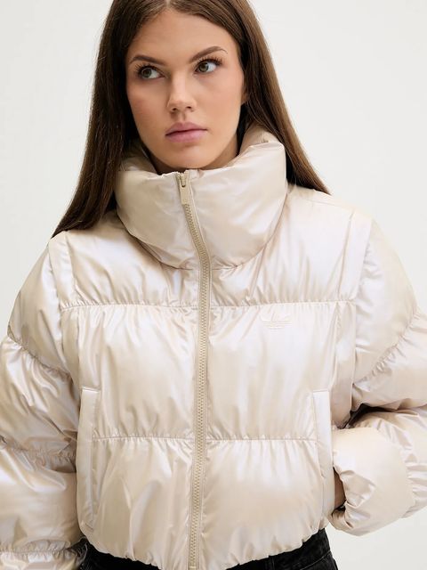 adidas Originals kurtka Ess Glossy kolor beżowy zimowa oversize JX2985