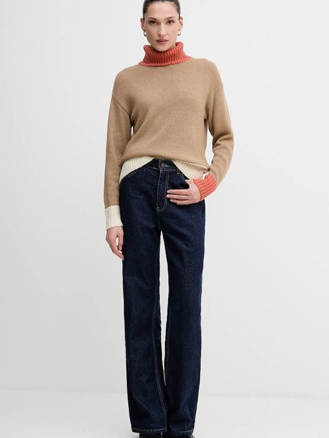 United Colors of Benetton sweter z dodatkiem wełny damski kolor beżowy z golfem 16YCE204I - zdjęcie produktu nr 2