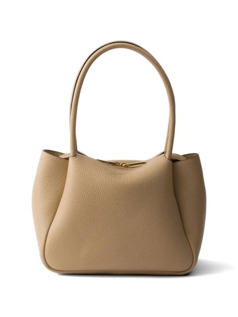 Prada leather logo-detail tote bag - Neutrals