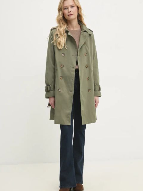 Answear.LAB trencz damski kolor zielony przejściowy dwurzędowy