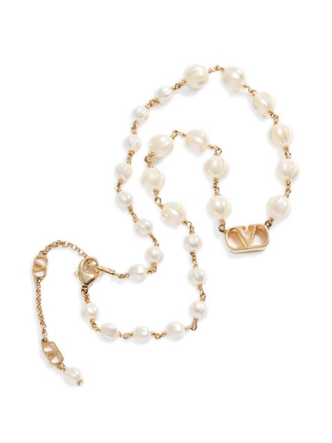 Valentino Garavani Vlogo Signature necklace in metal and glass beads - Gold
