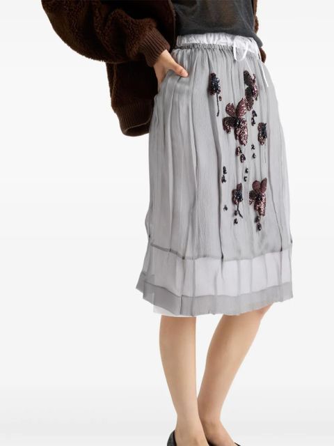 Prada embroidered-floral midi skirt - Grey
