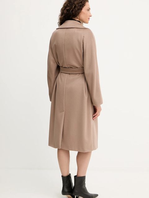 Weekend Max Mara płaszcz wełniany RESINA damski kolor brązowy przejściowy oversize 2525016031600