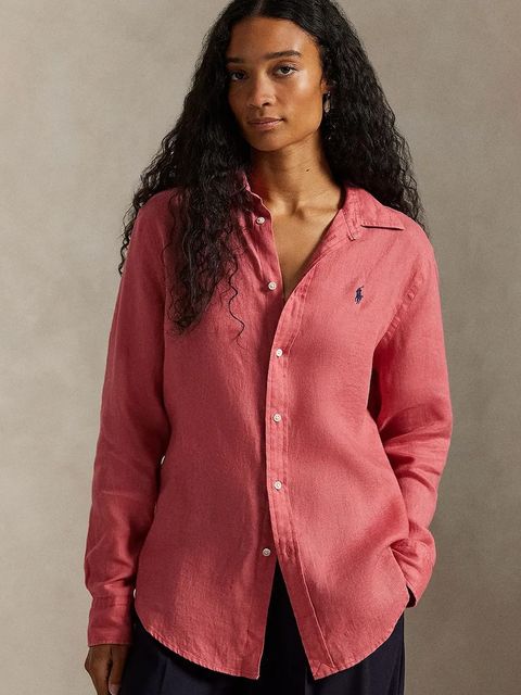 Polo Ralph Lauren koszula lniana kolor różowy relaxed z kołnierzykiem klasycznym 211970730 - zdjęcie produktu nr 1