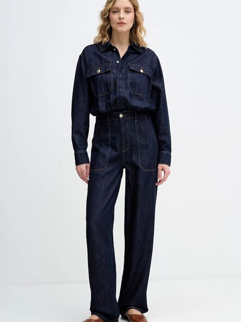 Sisley kombinezon jeansowy kolor granatowy z kołnierzykiemm 447ZLT00Q - zdjęcie produktu nr 1