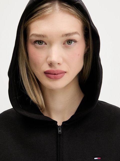 Tommy Jeans bluza bawełniana damska kolor czarny z kapturem gładka DW0DW21590