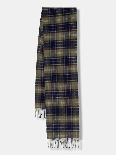 Barbour szalik wełniany kolor zielony gładki USC0001 - zdjęcie produktu nr 1