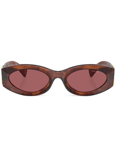 Miu Miu Eyewear logo-lettering oval-frame sunglasses - Brown - zdjęcie produktu nr 1