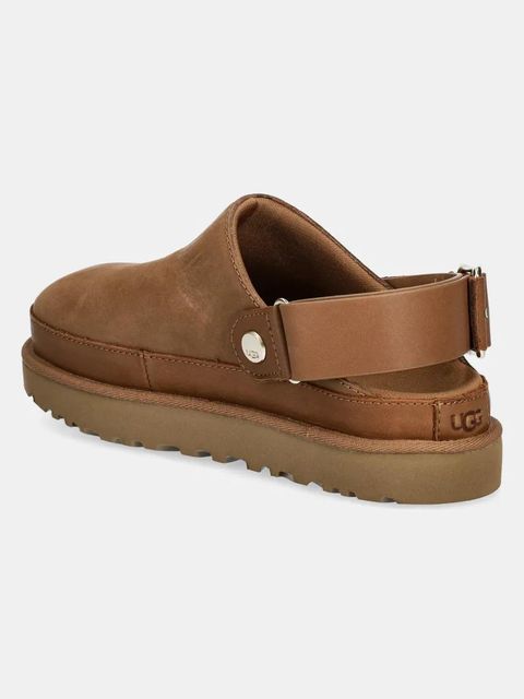UGG klapki nubukowe Goldenstar Villa Clog damskie kolor brązowy na platformie 1169590-CHE