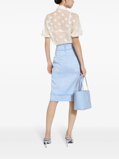 Dolce & Gabbana DNA appliqu�-logo tweed straight skirt - Blue