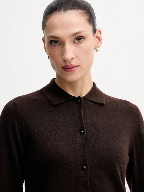 Rotate kardigan wełniany damski kolor brązowy lekki 1154642910