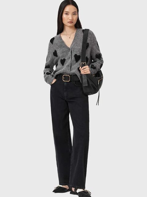 AllSaints kardigan z dodatkiem wełny AMORA kolor szary ciepły W042KC