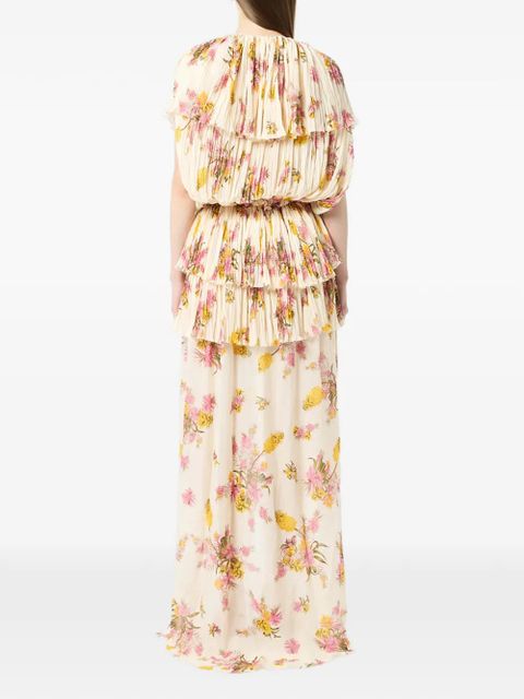 Blumarine floral pleated ruffled dress - Neutrals