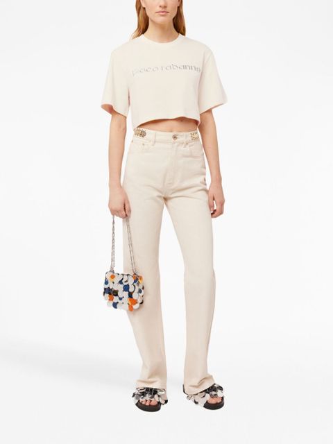 Rabanne logo-embroidered cropped T-shirt - Neutrals - zdjęcie produktu nr 2