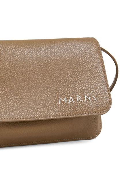 Marni logo-embroidered leather shoulder bag - Brown