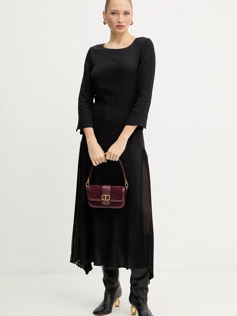 Karl Lagerfeld sukienka kolor czarny maxi rozkloszowana A4W13037