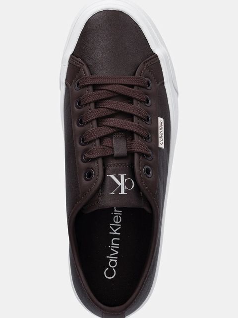 Calvin Klein sneakersy VULC FLATF LACE UP LTH CK damskie kolor brązowy YW0YW01932