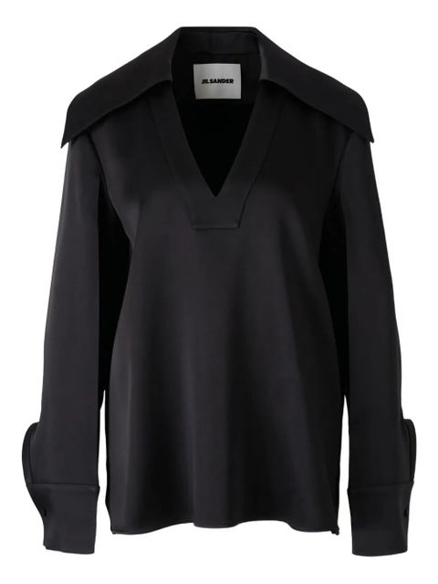 Jil Sander wide-collar satin blouse - Black - zdjęcie produktu nr 1