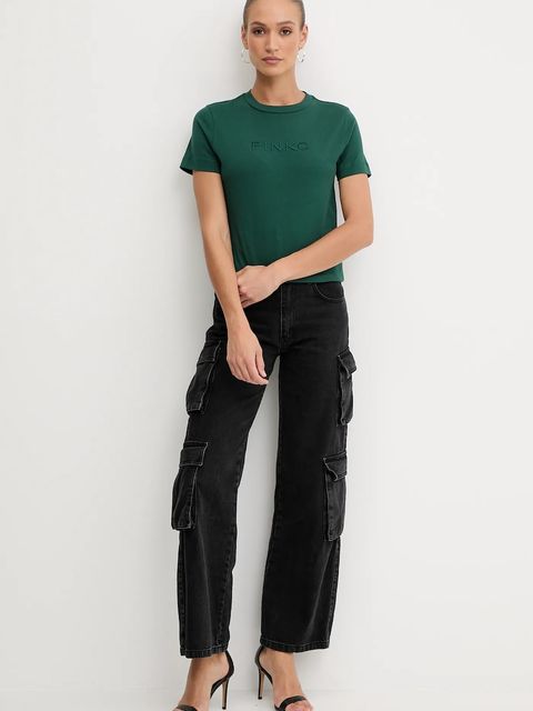 Pinko t-shirt bawełniany damski kolor zielony 101752 A2RD - zdjęcie produktu nr 2