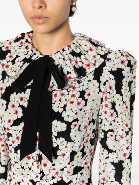 Alessandra Rich daisy-print silk dress - Black