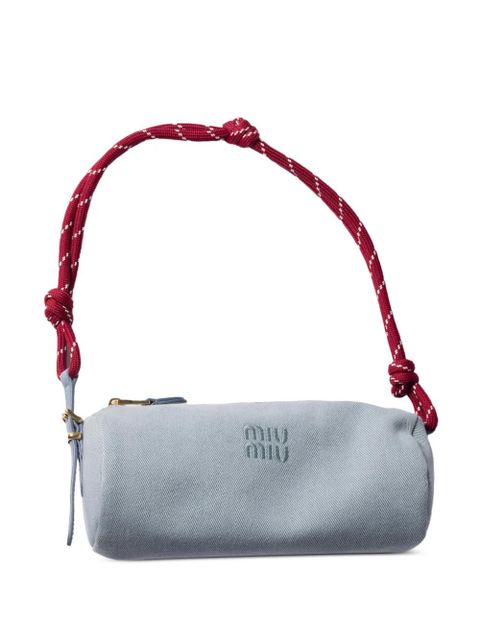 Miu Miu logo-embroidered gabardine bag - Blue
