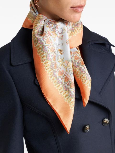 ETRO flora-fauna motif silk scarf - White