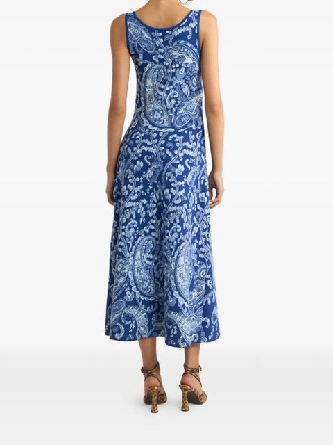 ETRO floral-detail paisley-print midi dress - Blue