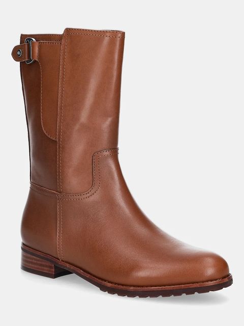 Lauren Ralph Lauren botki skórzane Tasha Mid damskie kolor brązowy na płaskim obcasie 802980069002 - zdjęcie produktu nr 1