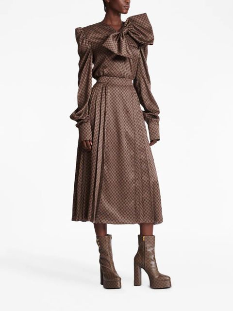 Balmain monogram-print pleated midi skirt - Brown