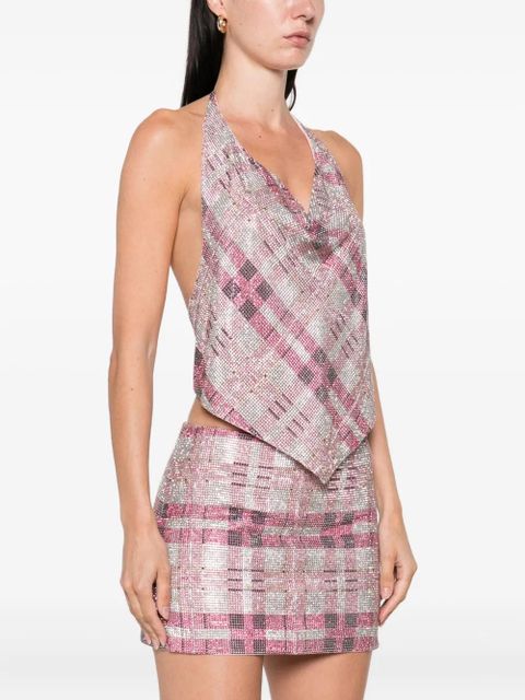 Self-Portrait crystal-embellished halter top - Pink