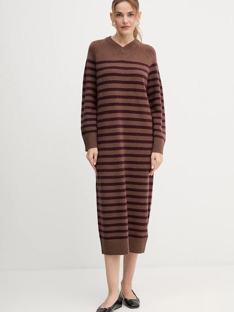 Tommy Hilfiger sukienka wełniana kolor brązowy midi oversize WW0WW46761