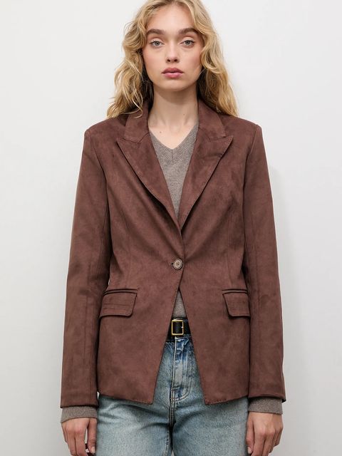 Answear.LAB marynarka kolor brązowy jednorzędowa gładka